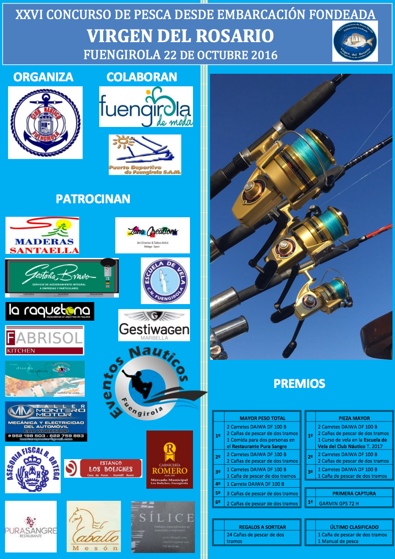 Este 22 de Octubre el Club Náutico Fuengirola organiza el XXVI Concurso Virgen del Rosario de pesca de fondeo desde embarcación, con excelentes premios para los ganadores.