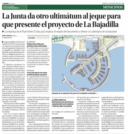 Ultimátum al jeque sobre el proyecto de ampliación del puerto La Bajadilla