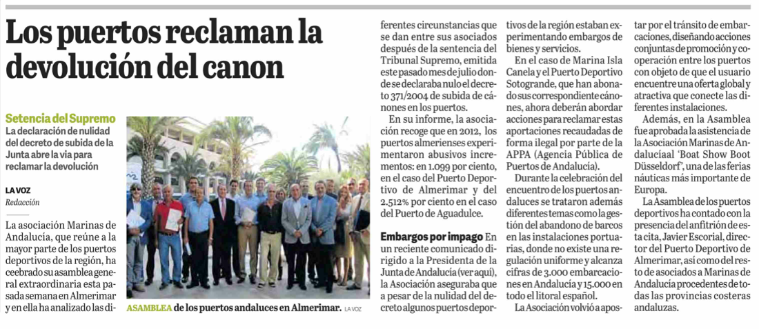 La última Asamblea de Marinas de Andalucía, en la prensa