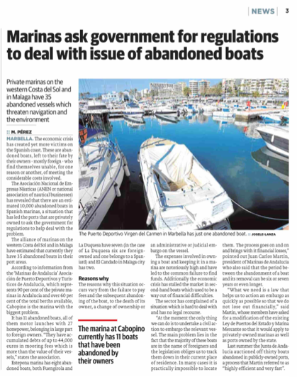 El periódico 'Sur in English' publica el reportaje sobre embarcaciones abandonadas