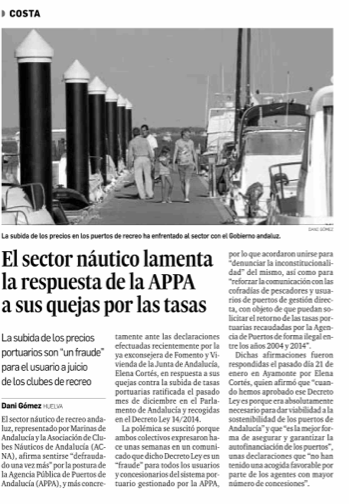 Las reivindicaciones conjuntas de Marinas de Andalucía y ACNA vuelven a salir en prensa