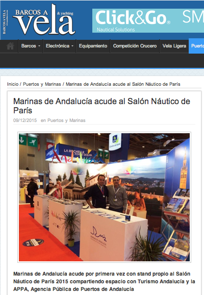 Marinas de Andalucía y su asistencia al Salón Náutico de París 2015, en la prensa especializada